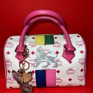 MCM Pink and White Satchel with Multicolor Accents
